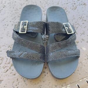 Vionic Rio Lizard Black Faux Leather Sandal Size 8